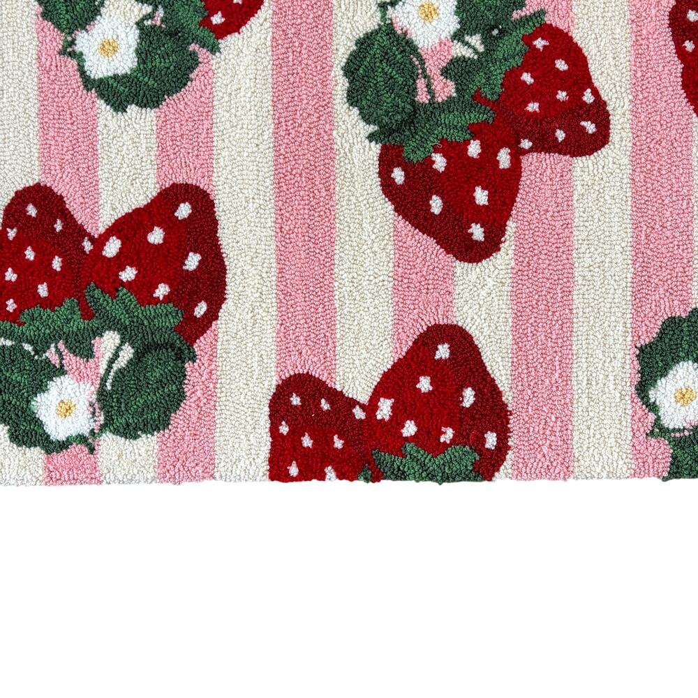 Pink & White Striped Strawberry Hooked Rug 27x40 by Peking Handicraft NEW - Picture 3 of 7